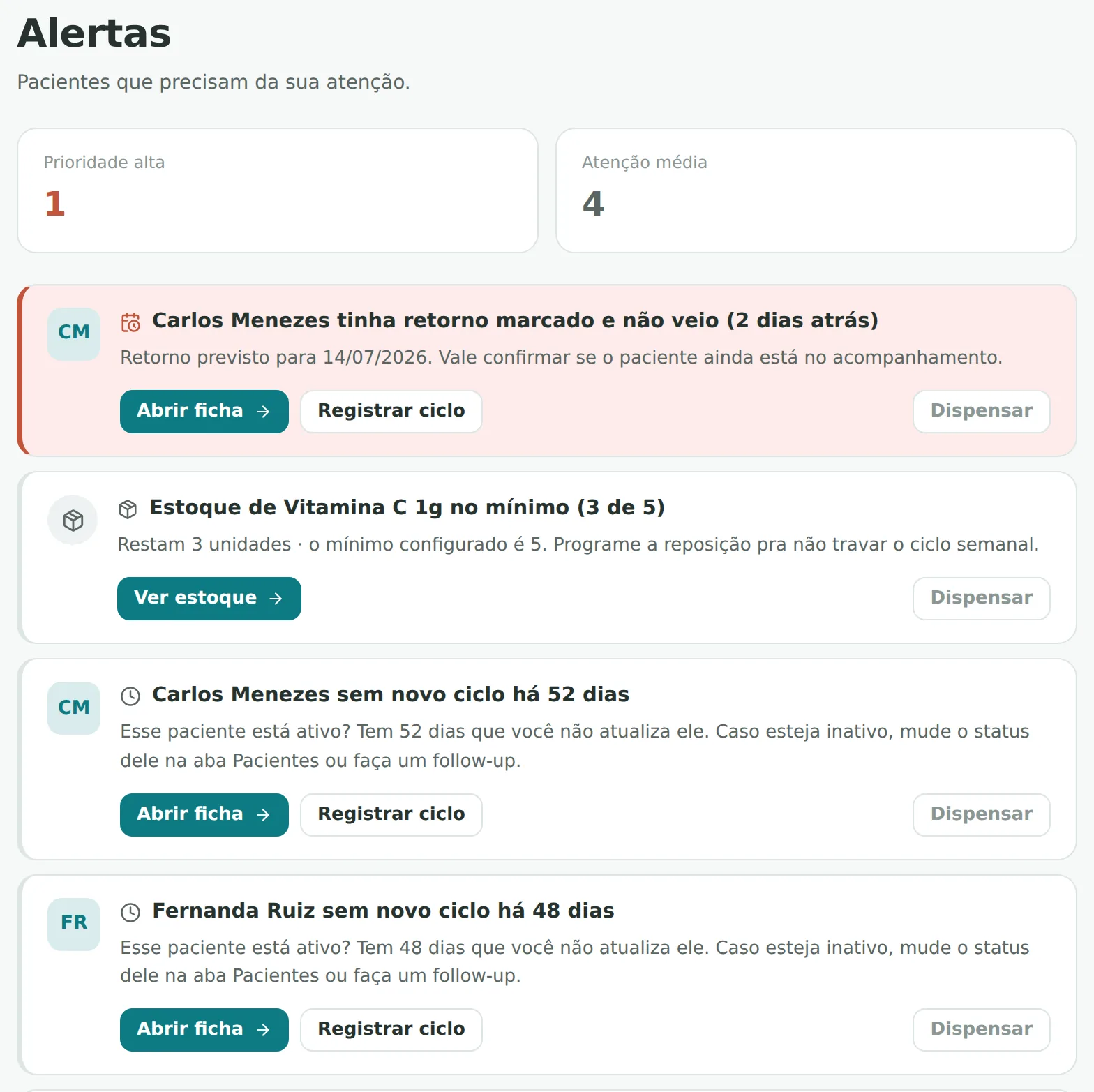 Alertas de retorno de pacientes no Murev Acompanha